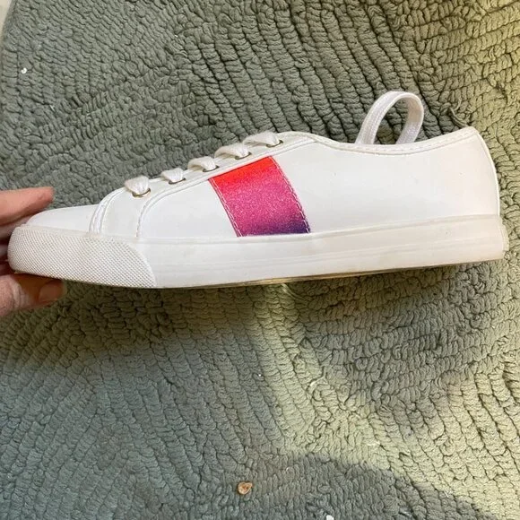 G by Guess Women White Lace Up Glitter on Stripe Sneakers Casual Shoes Size 7.5 - Picture 12 of 12